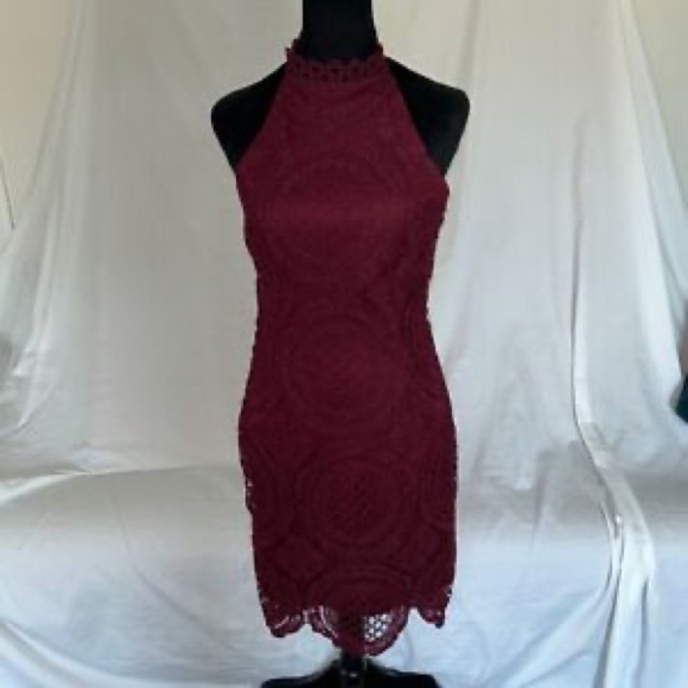 CHARLOTTE RUSSE: BURGUNDY RED RACERBACK LACE DRESS SIZE LARGE
